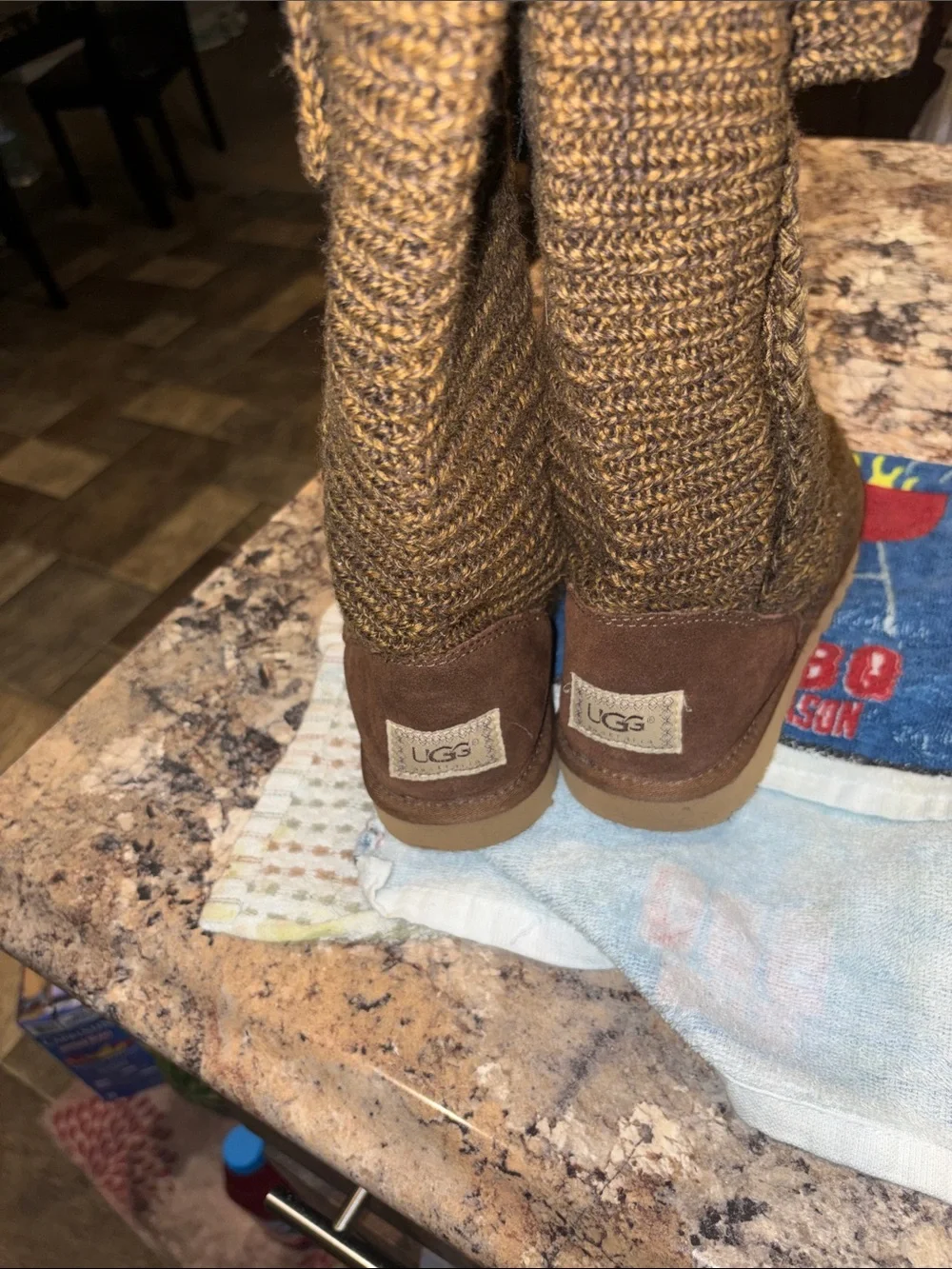 UGG Women's-Knee Knit Boots in Brown VGC Preowned